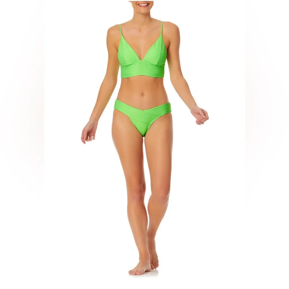 No Boundaries Juniors' Solid V-Front Bikini Swim Top Mint Sizzle Sz M - Picture 4 of 8